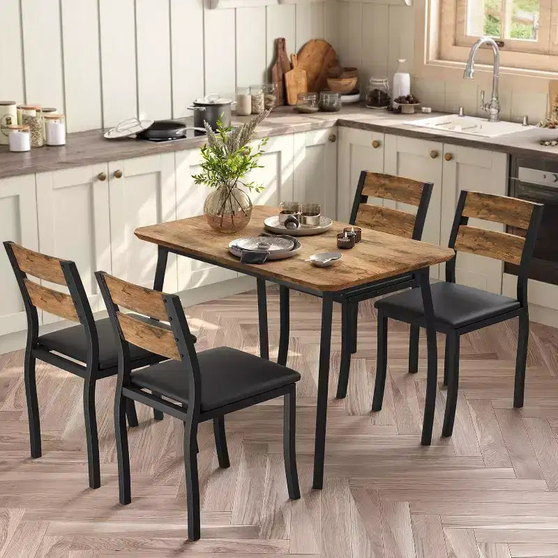 Set da pranzo da 5 pezzi per 4 persone, tavolo da cucina moderno e 4 sedie, struttura in metallo salvaspazio, per piccoli appartamenti, sala da pranzo