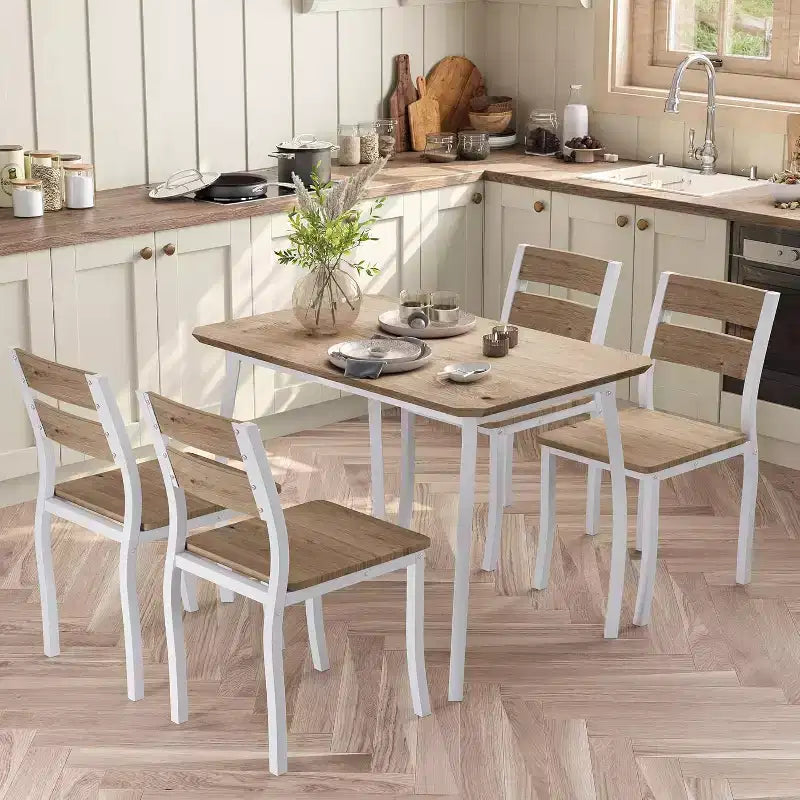 Set da pranzo da 5 pezzi per 4 persone, tavolo da cucina moderno e 4 sedie, struttura in metallo salvaspazio, per piccoli appartamenti, sala da pranzo