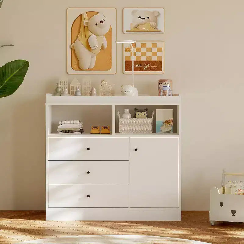 Fasciatoio per neonati Acekool con fasciatoio, fasciatoio in legno per neonati con cassetti, armadietto, ripiani aperti, per camera da letto o nursery