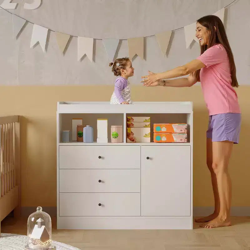 Fasciatoio per neonati Acekool con fasciatoio, fasciatoio in legno per neonati con cassetti, armadietto, ripiani aperti, per camera da letto o nursery