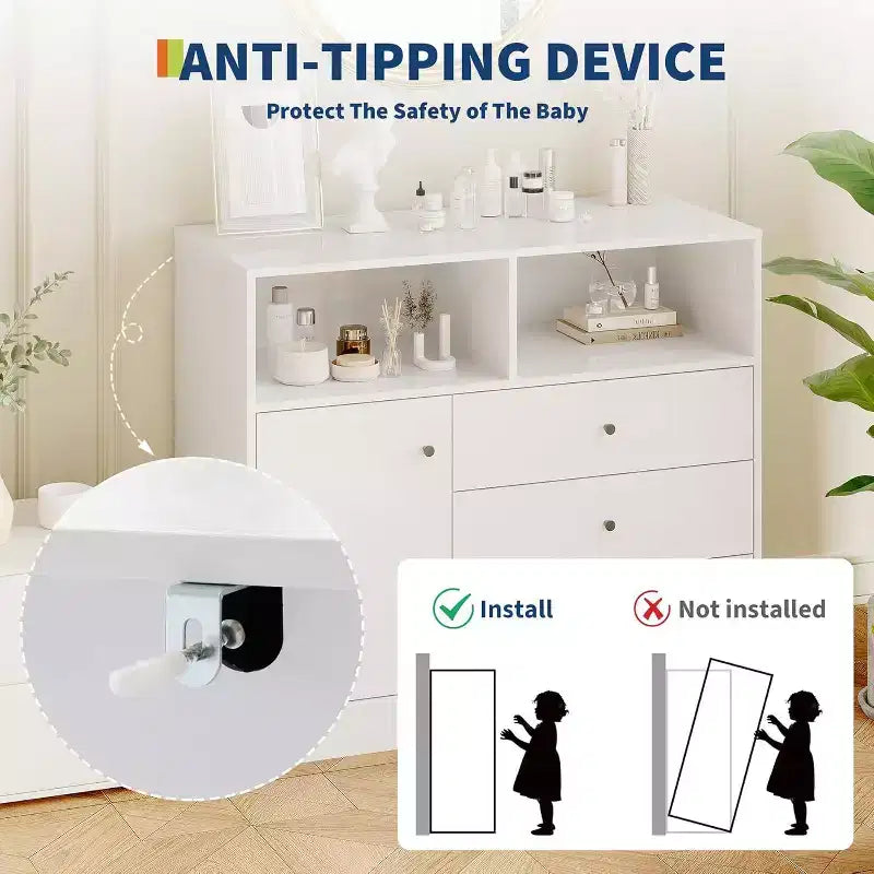 Fasciatoio per neonati Acekool con fasciatoio, fasciatoio in legno per neonati con cassetti, armadietto, ripiani aperti, per camera da letto o nursery