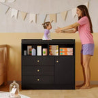 Fasciatoio per neonati Acekool con fasciatoio, fasciatoio in legno per neonati con cassetti, armadietto, ripiani aperti, per camera da letto o nursery