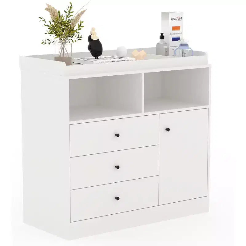 Fasciatoio per neonati Acekool con fasciatoio, fasciatoio in legno per neonati con cassetti, armadietto, ripiani aperti, per camera da letto o nursery