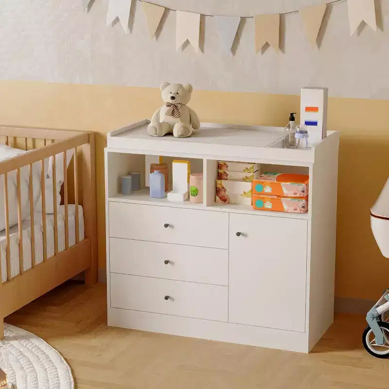 Fasciatoio per neonati Acekool con fasciatoio, fasciatoio in legno per neonati con cassetti, armadietto, ripiani aperti, per camera da letto o nursery