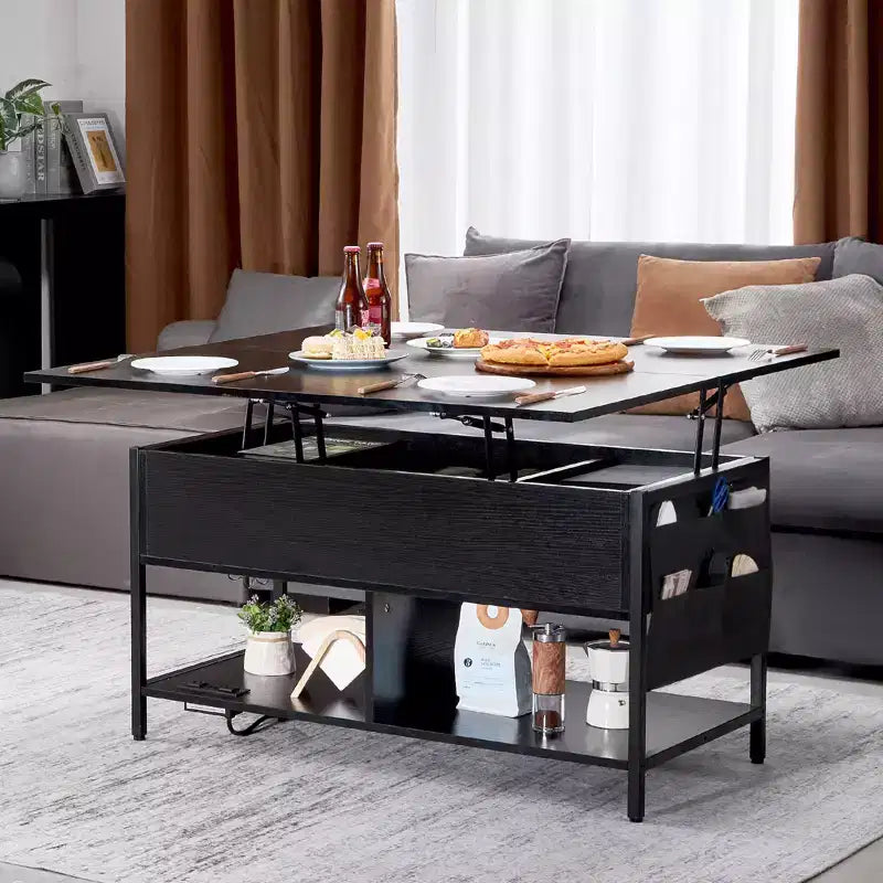VEVOR Tavolino da Caffè con Parte Superiore Sollevabile, Tavolino da Caffè Rettangolare da 100 cm, Tavolino da Caffè Ribaltabile con Presa Multipla e USB e Illuminazione Ambientale, Nero