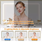 Toeletta Trucco con Specchio a LED a 3 Modalità e Prese di Ricarica, Grande Scrivania da Trucco con 7 Cassetti e Mobile Contenitore, Tavolo da Toeletta Moderno