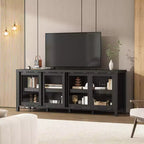 Mobile porta TV Garvee per 65 pollici, mobile TV con armadietto e 4 ante scorrevoli in vetro, tavolo console per soggiorno camera da letto