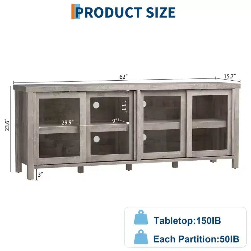 Mobile porta TV Garvee per 65 pollici, mobile TV con armadietto e 4 ante scorrevoli in vetro, tavolo console per soggiorno camera da letto