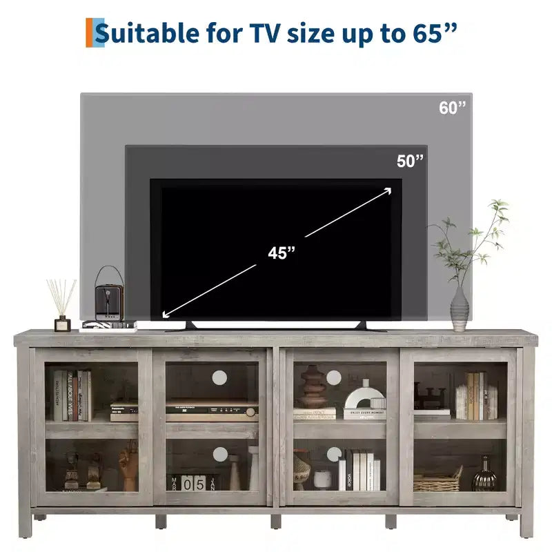 Mobile porta TV Garvee per 65 pollici, mobile TV con armadietto e 4 ante scorrevoli in vetro, tavolo console per soggiorno camera da letto
