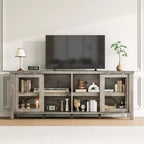 Mobile porta TV Garvee per 65 pollici, mobile TV con armadietto e 4 ante scorrevoli in vetro, tavolo console per soggiorno camera da letto