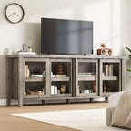 Mobile porta TV Garvee per 65 pollici, mobile TV con armadietto e 4 ante scorrevoli in vetro, tavolo console per soggiorno camera da letto