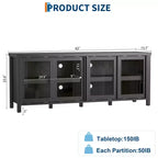 Mobile porta TV Garvee per 65 pollici, mobile TV con armadietto e 4 ante scorrevoli in vetro, tavolo console per soggiorno camera da letto
