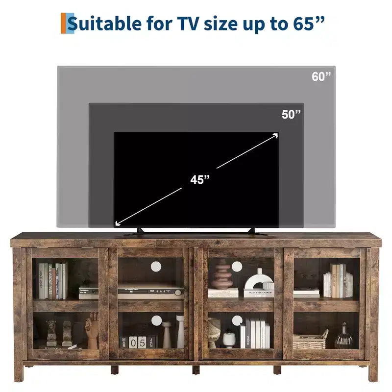Mobile porta TV Garvee per 65 pollici, mobile TV con armadietto e 4 ante scorrevoli in vetro, tavolo console per soggiorno camera da letto