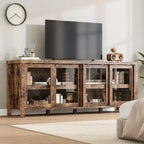 Mobile porta TV Garvee per 65 pollici, mobile TV con armadietto e 4 ante scorrevoli in vetro, tavolo console per soggiorno camera da letto