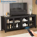 Mobile porta TV Garvee per 65 pollici, mobile TV con armadietto e 4 ante scorrevoli in vetro, tavolo console per soggiorno camera da letto