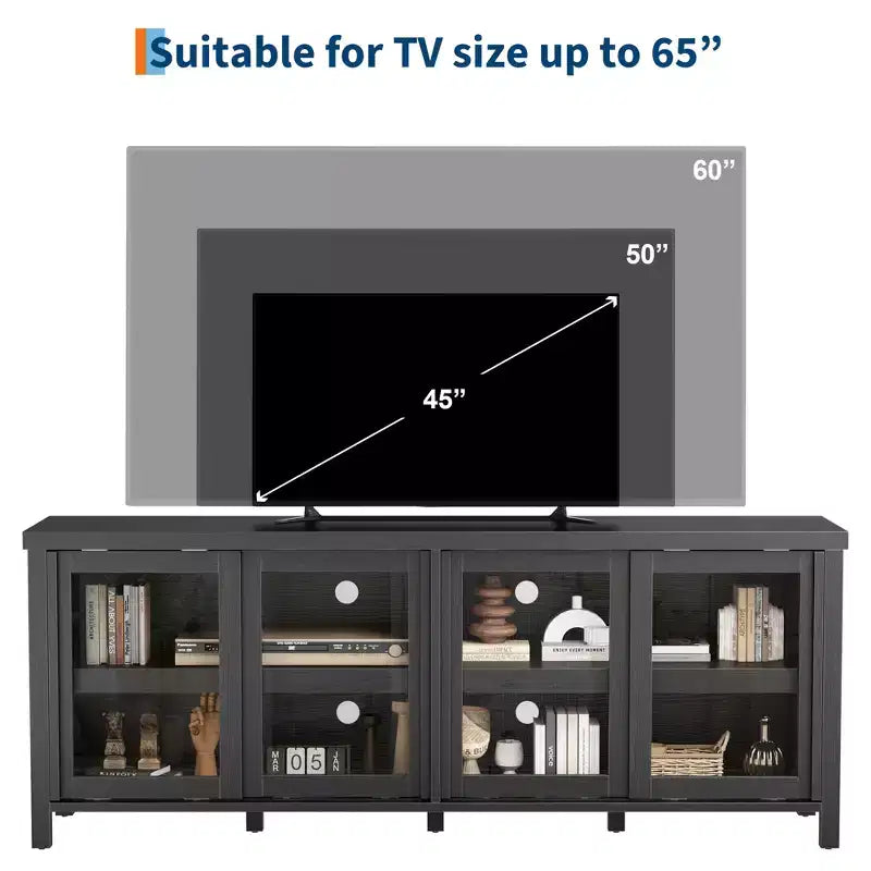 Mobile porta TV Garvee per 65 pollici, mobile TV con armadietto e 4 ante scorrevoli in vetro, tavolo console per soggiorno camera da letto