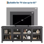 Mobile porta TV Garvee per 65 pollici, mobile TV con armadietto e 4 ante scorrevoli in vetro, tavolo console per soggiorno camera da letto