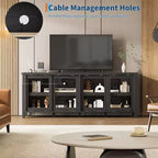 Mobile porta TV Garvee per 65 pollici, mobile TV con armadietto e 4 ante scorrevoli in vetro, tavolo console per soggiorno camera da letto
