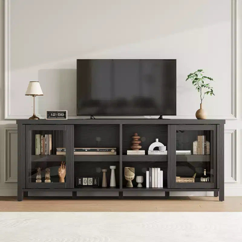 Mobile porta TV Garvee per 65 pollici, mobile TV con armadietto e 4 ante scorrevoli in vetro, tavolo console per soggiorno camera da letto