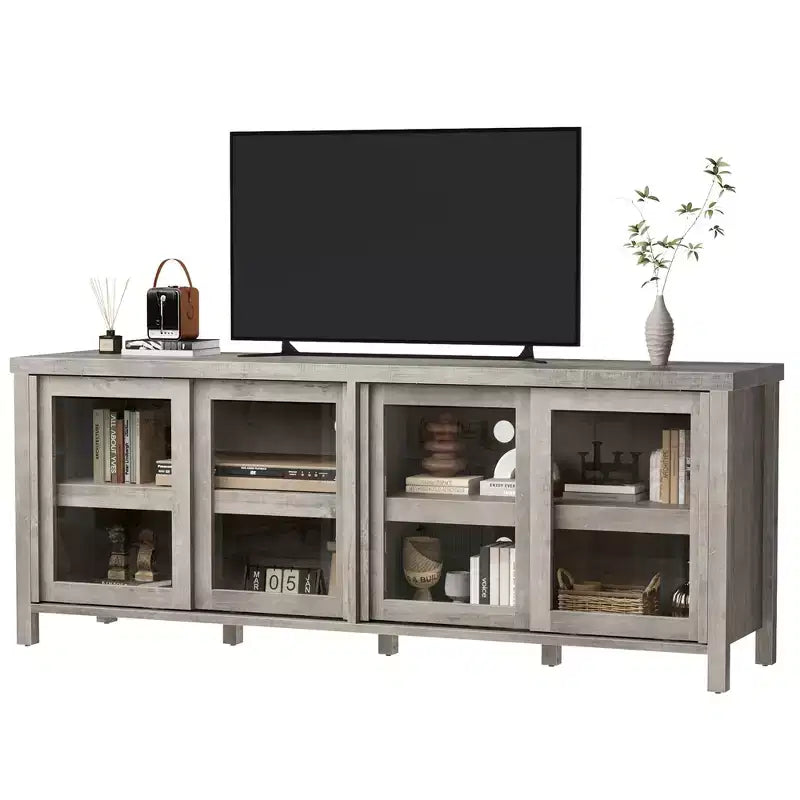 Mobile porta TV Garvee per 65 pollici, mobile TV con armadietto e 4 ante scorrevoli in vetro, tavolo console per soggiorno camera da letto