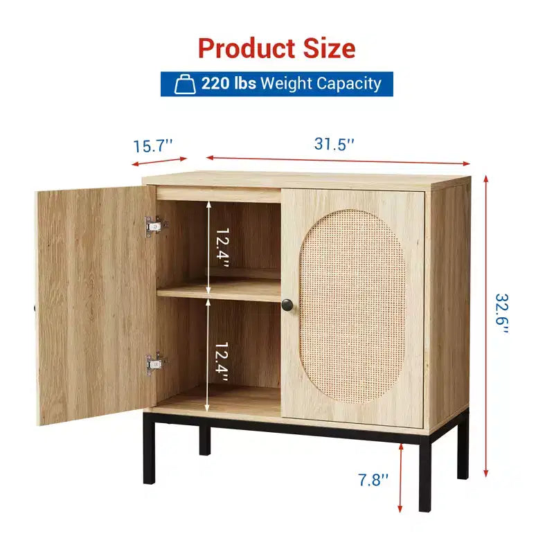 31.5 Mobile Credenza Buffet, Mobile Contenitore in Rattan con Ripiani Regolabili, Mobile Dispensa da Cucina per Soggiorno Sala da Pranzo Ingresso