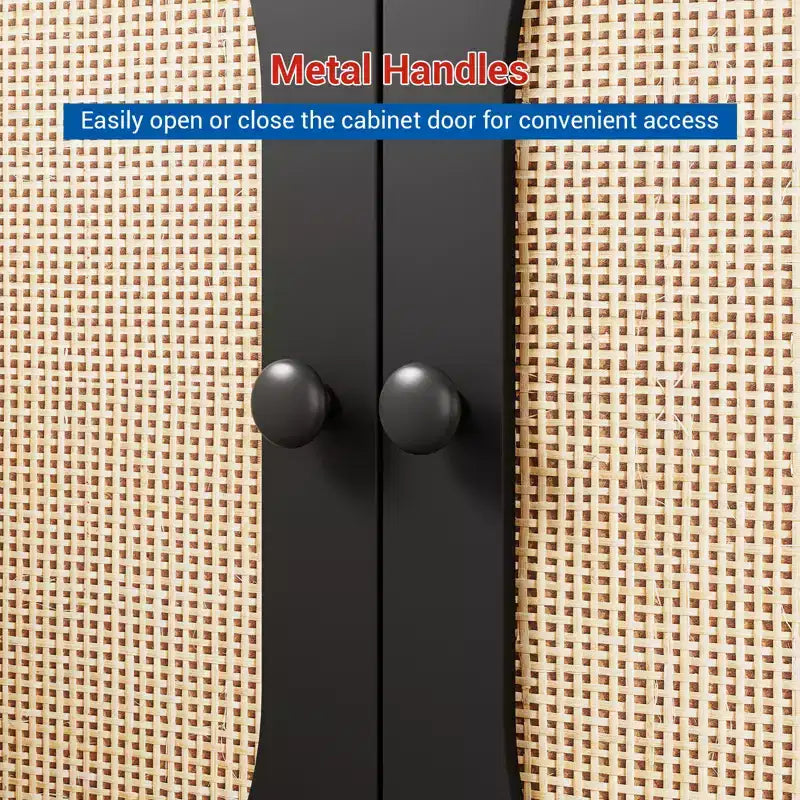 31.5 Mobile Credenza Buffet, Mobile Contenitore in Rattan con Ripiani Regolabili, Mobile Dispensa da Cucina per Soggiorno Sala da Pranzo Ingresso
