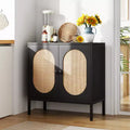 31.5 Sideboard Buffet Cabinet, Rattan Storage Cabinet with Adjustable Shelves, Kitchen Pantry Cabinet for Living Dining Room Entryway