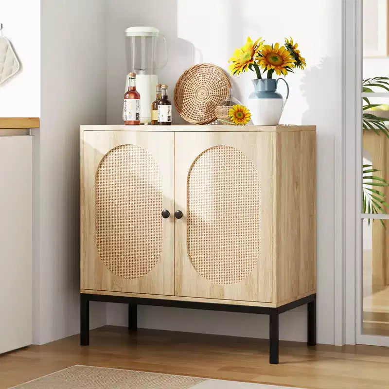 31.5 Mobile Credenza Buffet, Mobile Contenitore in Rattan con Ripiani Regolabili, Mobile Dispensa da Cucina per Soggiorno Sala da Pranzo Ingresso