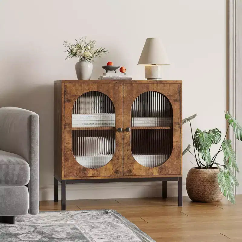 31.5 Mobile Credenza Buffet, Mobile Contenitore in Rattan con Ripiani Regolabili, Mobile Dispensa da Cucina per Soggiorno Sala da Pranzo Ingresso