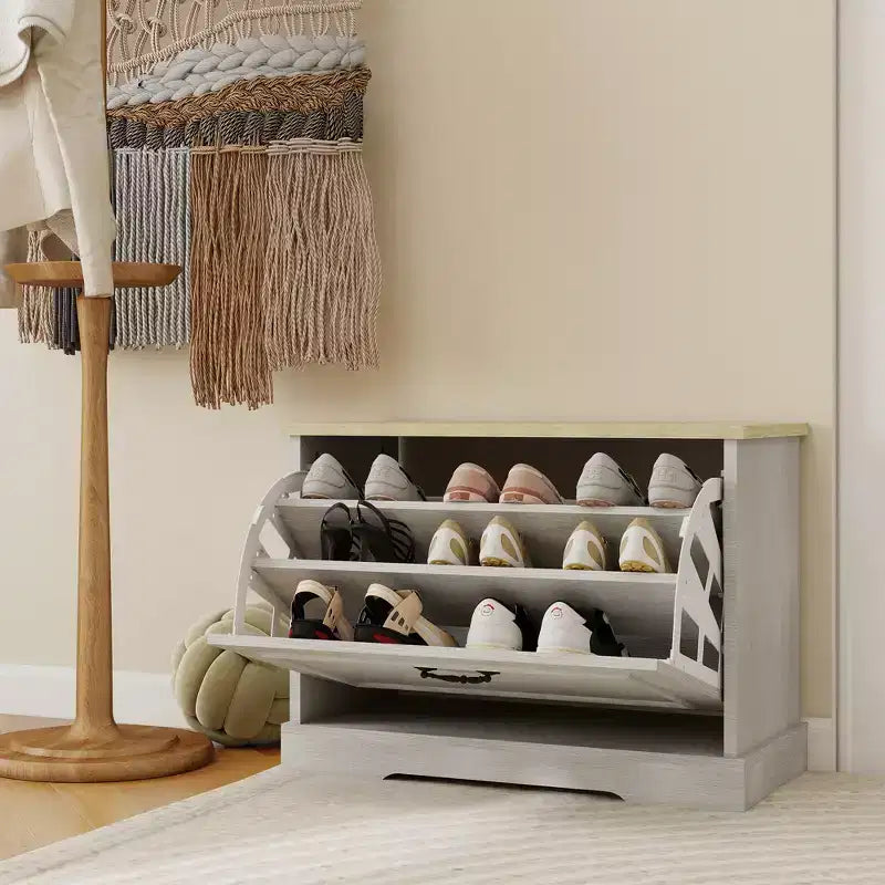 AndMakers Mobile Porta Scarpe Bianco Antico da 44.98 cm H x 60 cm L con 1 Cassetto a Ribalta e Ripiano Regolabile