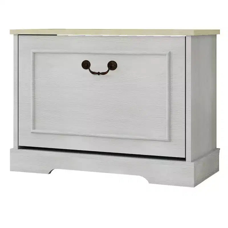 AndMakers Mobile Porta Scarpe Bianco Antico da 44.98 cm H x 60 cm L con 1 Cassetto a Ribalta e Ripiano Regolabile