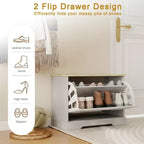 AndMakers Mobile Porta Scarpe Bianco Antico da 44.98 cm H x 60 cm L con 1 Cassetto a Ribalta e Ripiano Regolabile