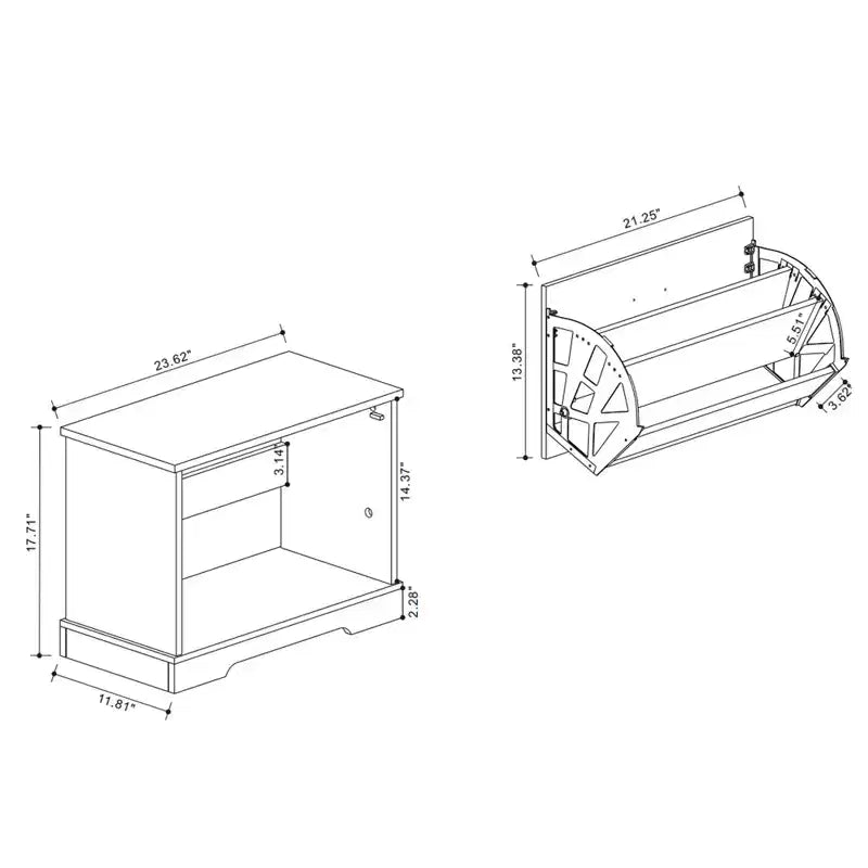 AndMakers Mobile Porta Scarpe Bianco Antico da 44.98 cm H x 60 cm L con 1 Cassetto a Ribalta e Ripiano Regolabile