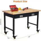 Banco da Lavoro Regolabile in Altezza 48 x 24, Banco da Lavoro con Piano in Legno di Gomma Resistente con Cassetto Portaoggetti e Pannello Forato, Capacità di Carico 2000 LBS, Porta Utensili