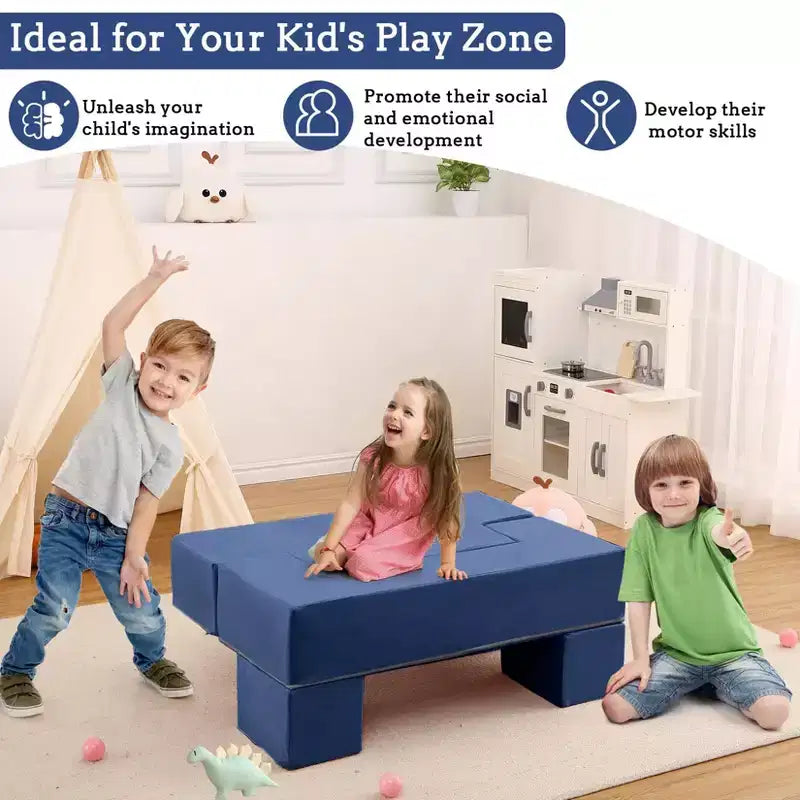 GustoWave Divano Modulare per Bambini 6 Pezzi, Set Divano da Gioco in Schiuma con Cuscini Staccabili, Divano Morbido Convertibile per Neonati e Bambini