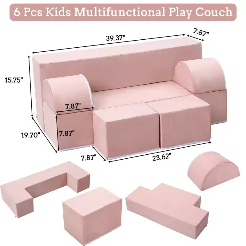 GustoWave Divano Modulare per Bambini 6 Pezzi, Set Divano da Gioco in Schiuma con Cuscini Staccabili, Divano Morbido Convertibile per Neonati e Bambini