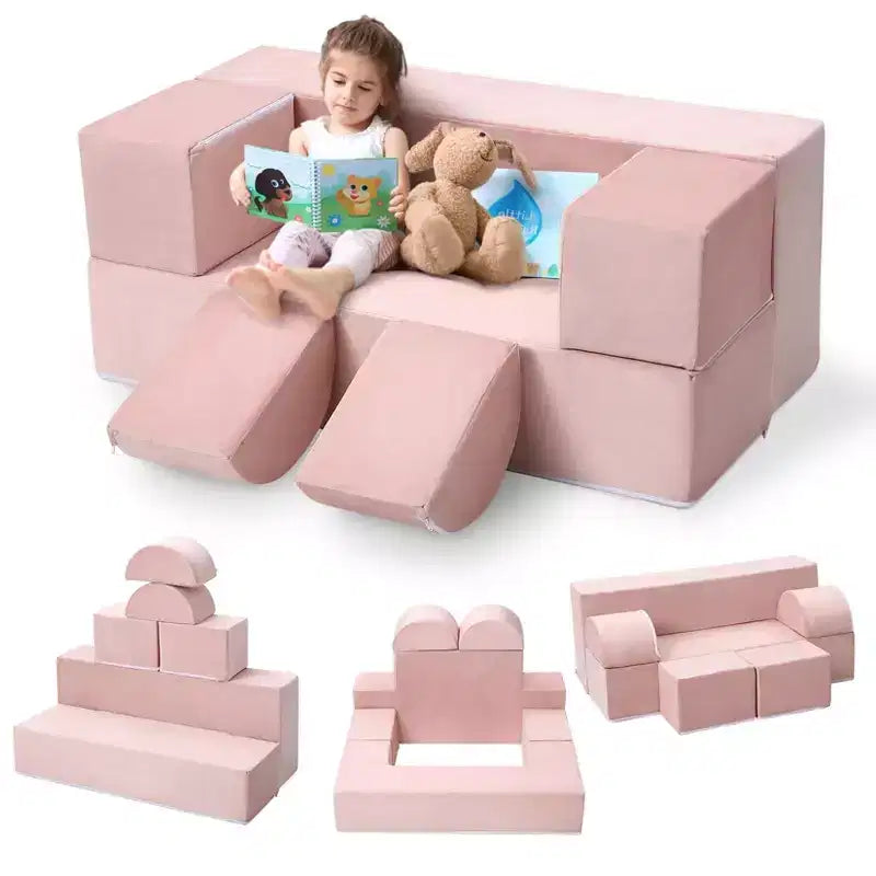 GustoWave Divano Modulare per Bambini 6 Pezzi, Set Divano da Gioco in Schiuma con Cuscini Staccabili, Divano Morbido Convertibile per Neonati e Bambini