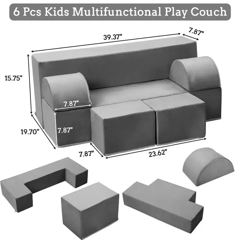 GustoWave Divano Modulare per Bambini 6 Pezzi, Set Divano da Gioco in Schiuma con Cuscini Staccabili, Divano Morbido Convertibile per Neonati e Bambini