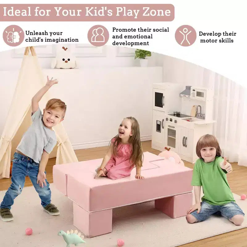 GustoWave Divano Modulare per Bambini 6 Pezzi, Set Divano da Gioco in Schiuma con Cuscini Staccabili, Divano Morbido Convertibile per Neonati e Bambini