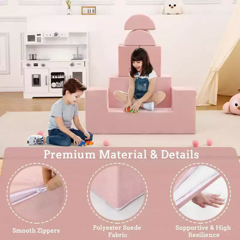 GustoWave Divano Modulare per Bambini 6 Pezzi, Set Divano da Gioco in Schiuma con Cuscini Staccabili, Divano Morbido Convertibile per Neonati e Bambini