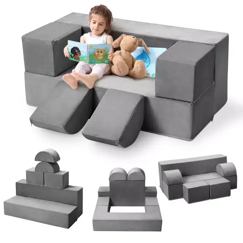 GustoWave Divano Modulare per Bambini 6 Pezzi, Set Divano da Gioco in Schiuma con Cuscini Staccabili, Divano Morbido Convertibile per Neonati e Bambini