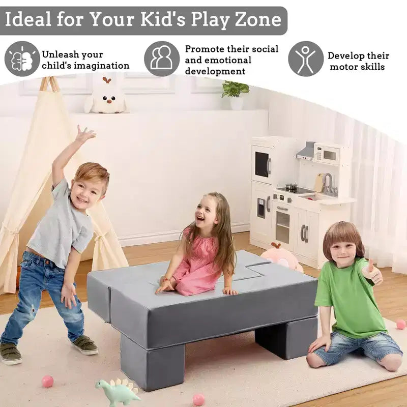 GustoWave Divano Modulare per Bambini 6 Pezzi, Set Divano da Gioco in Schiuma con Cuscini Staccabili, Divano Morbido Convertibile per Neonati e Bambini