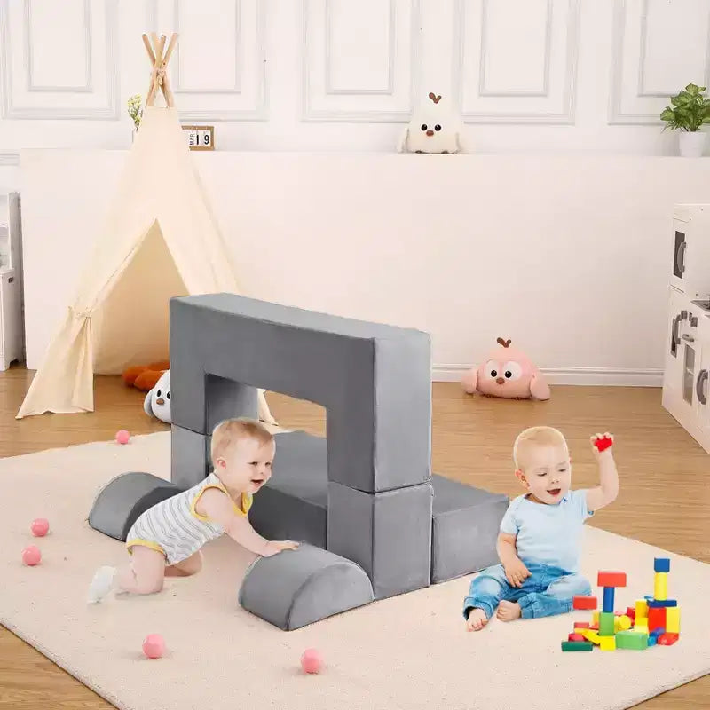 GustoWave Divano Modulare per Bambini 6 Pezzi, Set Divano da Gioco in Schiuma con Cuscini Staccabili, Divano Morbido Convertibile per Neonati e Bambini