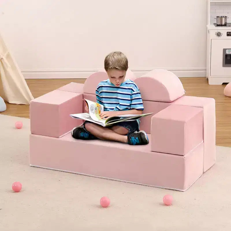 GustoWave Divano Modulare per Bambini 6 Pezzi, Set Divano da Gioco in Schiuma con Cuscini Staccabili, Divano Morbido Convertibile per Neonati e Bambini
