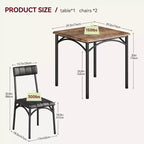 Set da pranzo quadrato rustico moderno, tavolo L 29,2' x P 30,1' A, sedie 33,7' 18,4' 17', 2 persone, metallo e MDF, facile da montare, salvaspazio