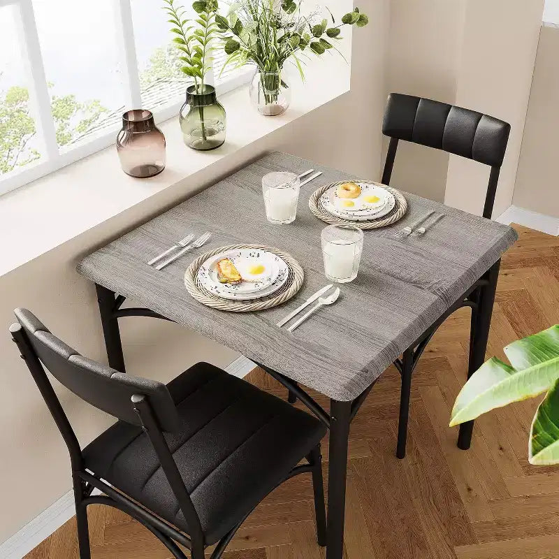 Set da pranzo quadrato rustico moderno, tavolo L 29,2' x P 30,1' A, sedie 33,7' 18,4' 17', 2 persone, metallo e MDF, facile da montare, salvaspazio