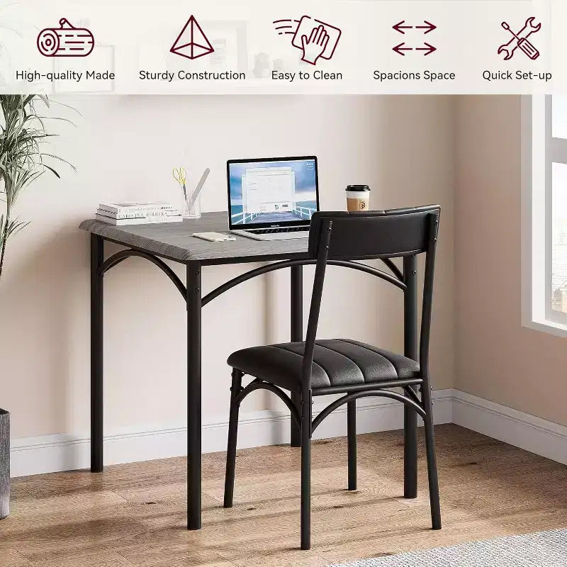 Set da pranzo quadrato rustico moderno, tavolo L 29,2' x P 30,1' A, sedie 33,7' 18,4' 17', 2 persone, metallo e MDF, facile da montare, salvaspazio