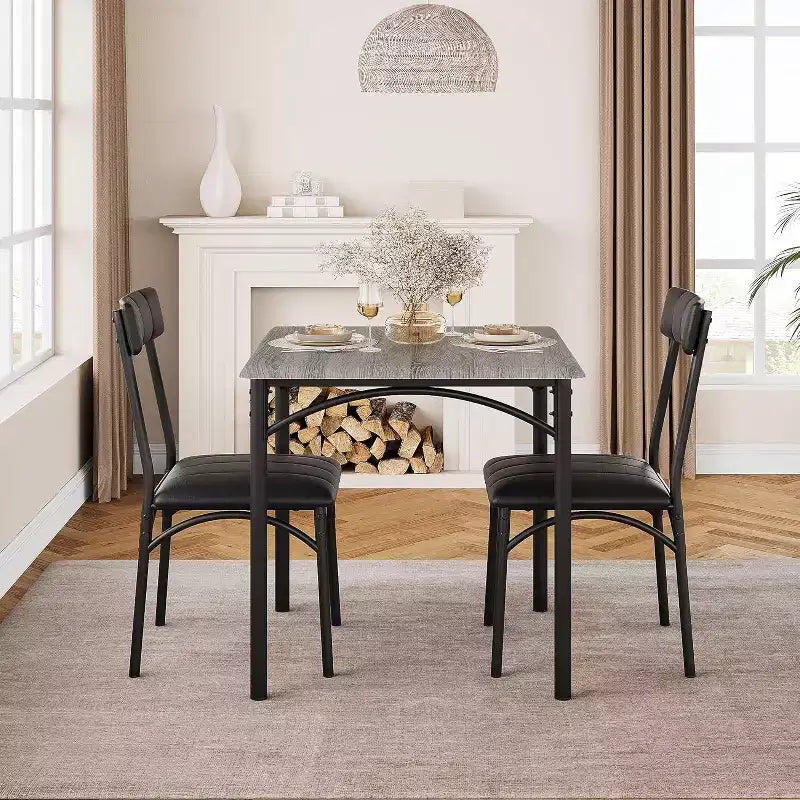 Set da pranzo quadrato rustico moderno, tavolo L 29,2' x P 30,1' A, sedie 33,7' 18,4' 17', 2 persone, metallo e MDF, facile da montare, salvaspazio
