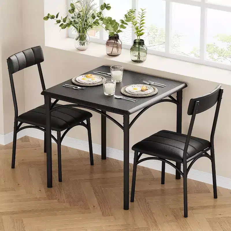 Set da pranzo quadrato rustico moderno, tavolo L 29,2' x P 30,1' A, sedie 33,7' 18,4' 17', 2 persone, metallo e MDF, facile da montare, salvaspazio