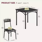 Set da pranzo quadrato rustico moderno, tavolo L 29,2' x P 30,1' A, sedie 33,7' 18,4' 17', 2 persone, metallo e MDF, facile da montare, salvaspazio
